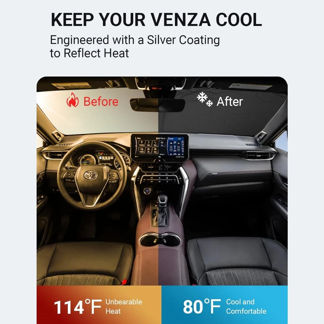 Upgraded Sunshade for 2021-2025 Toyota Venza Windshield UV Protection Fabric Metal Frame Full-Size Foldable Front Sun Shade