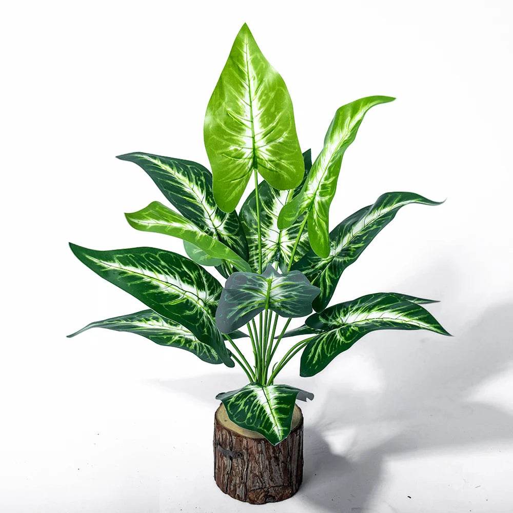 43cm 12 Forks Artificial Monstera Tree Green Fake Plants Plastic Evergreen Leaves Tropical Faux Palm Leaf For Home Garden Decor - P12 Hub Europe