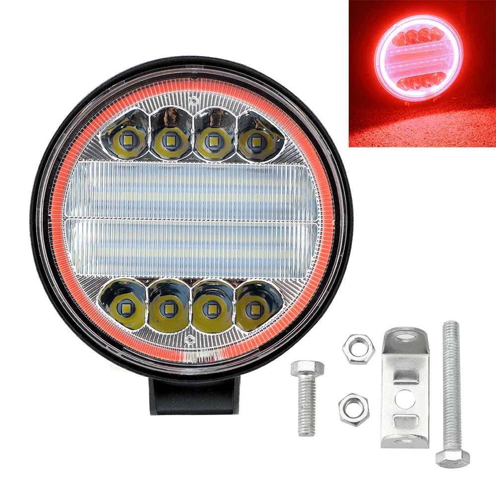Round Headlight Car Light Assembly Fog Light Angel Eyes Lamp For 4x4 Offroad ATV UTV Tractor Work Light Bar 24LED 72W