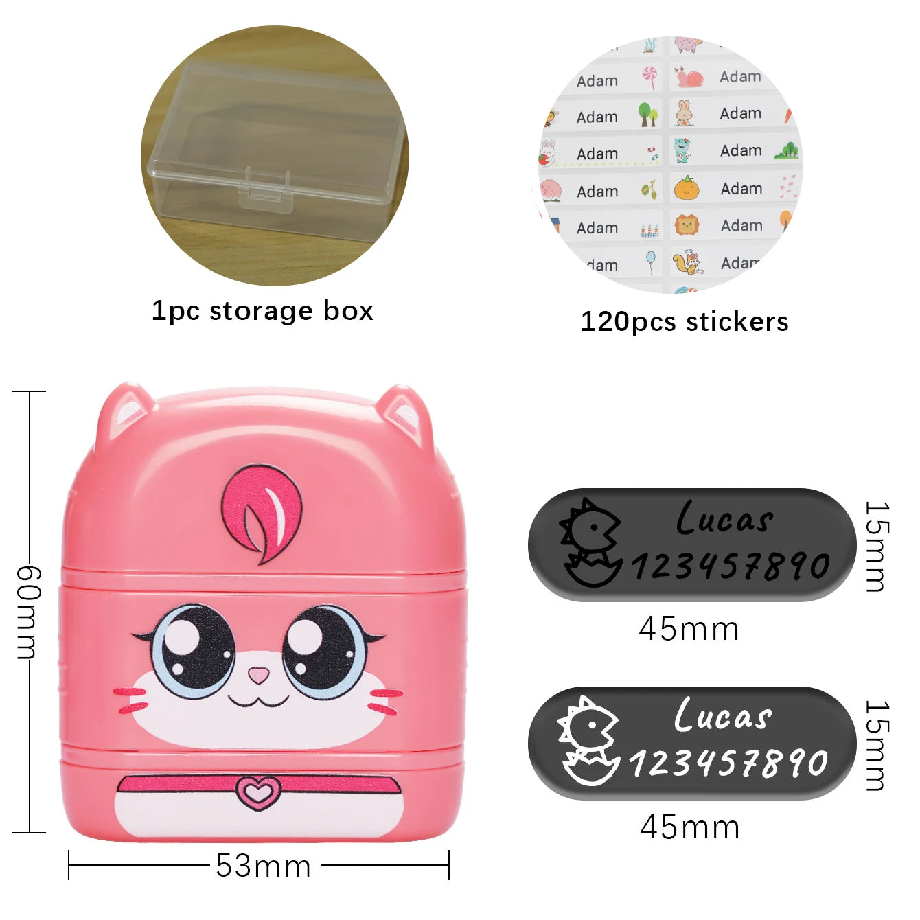 Children's Name Seal Custom Double -layer black and white ink Student's Stamp Kindergarten Clothes Waterproof Name StickerStamp