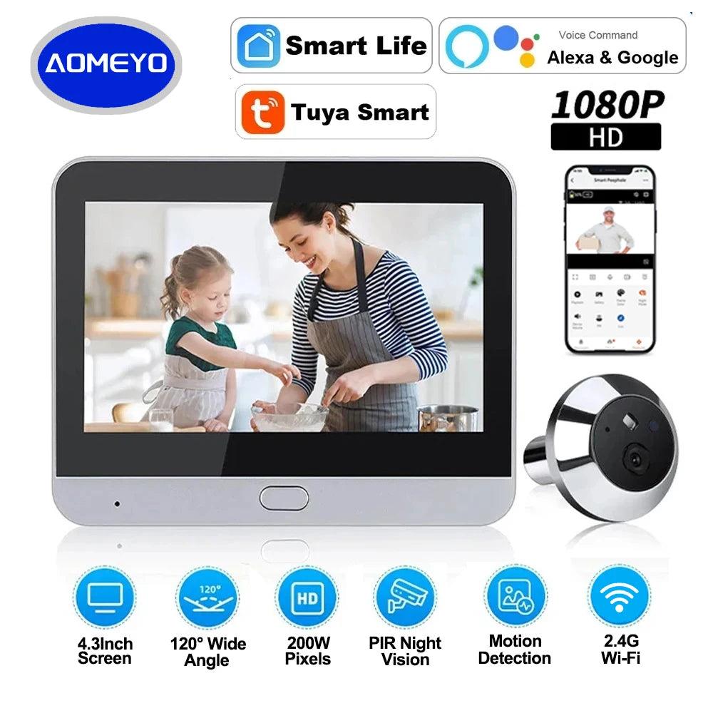 Peephole Camera 1080P WiFi 4.3" Monitor, 5000mAh, Night Vision - P12 Hub Europe