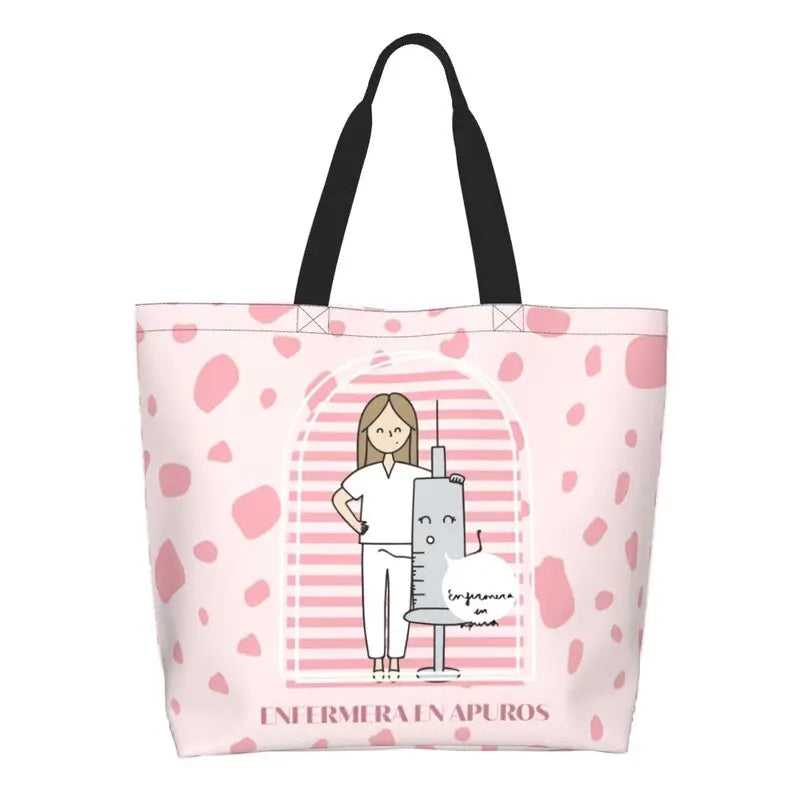 Cartoon Doctor Nurse Enfermera En Apuros Grocery Bags Large Capacity Aesthetic Merch For Woman Street Shoulder Bag