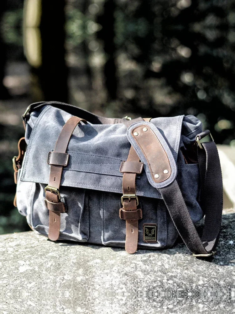 MUCHUAN Canvas Leather Men Messenger Bags Big Satchel Shoulder Bags Male Laptop Briefcase Travel Handbag