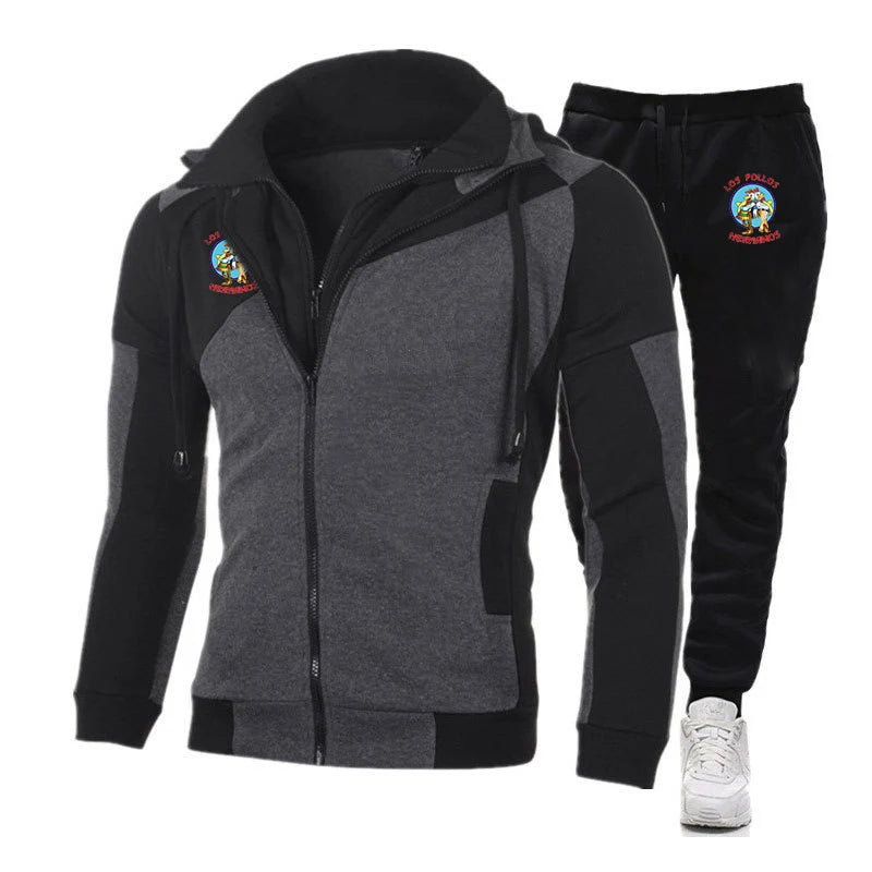 2025 Spring Autumn Man's Breaking Bad LOS POLLOS Logo Print Diagonal Zipper Fashion Packet Hoodies+Hot Sales Sports Pants Suits