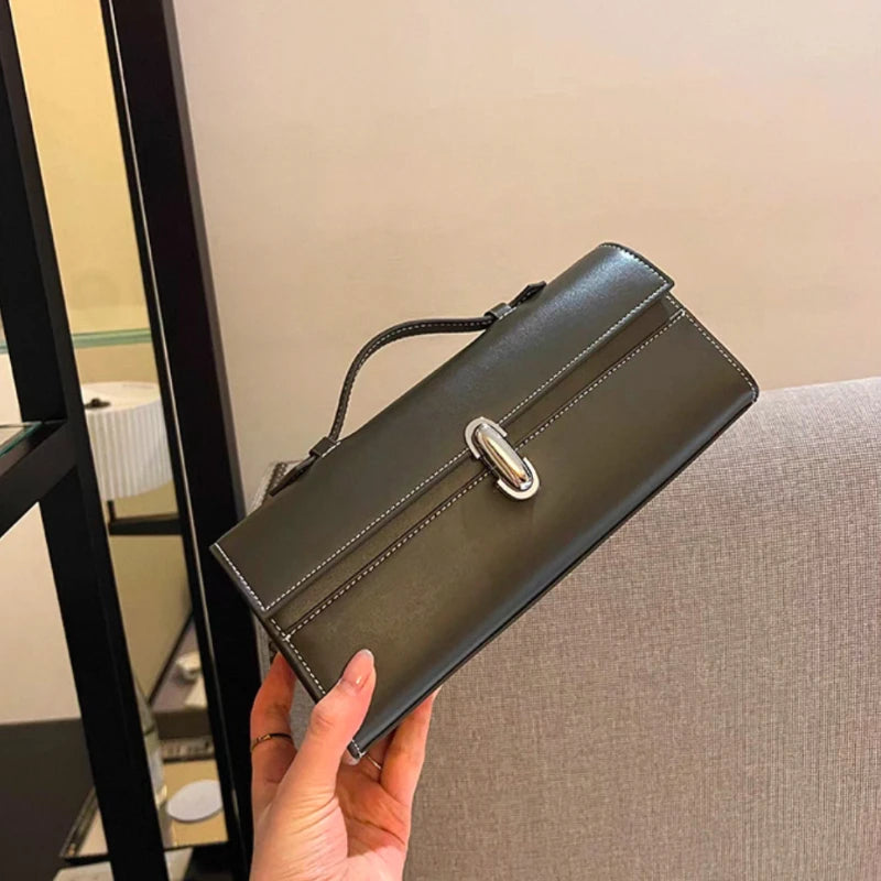 SAVETTE Brand Genuine Leather Small Square Bag Rectangular Baguette Tote Women's Simple Handbag