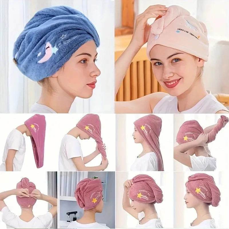 1pc Quickly Dry Hair Hat Super Absorbent Soft Bathroom Women Head Towels Girls Cute Hair Towel Hair Dry Wrap Bonnets - P12 Hub Europe