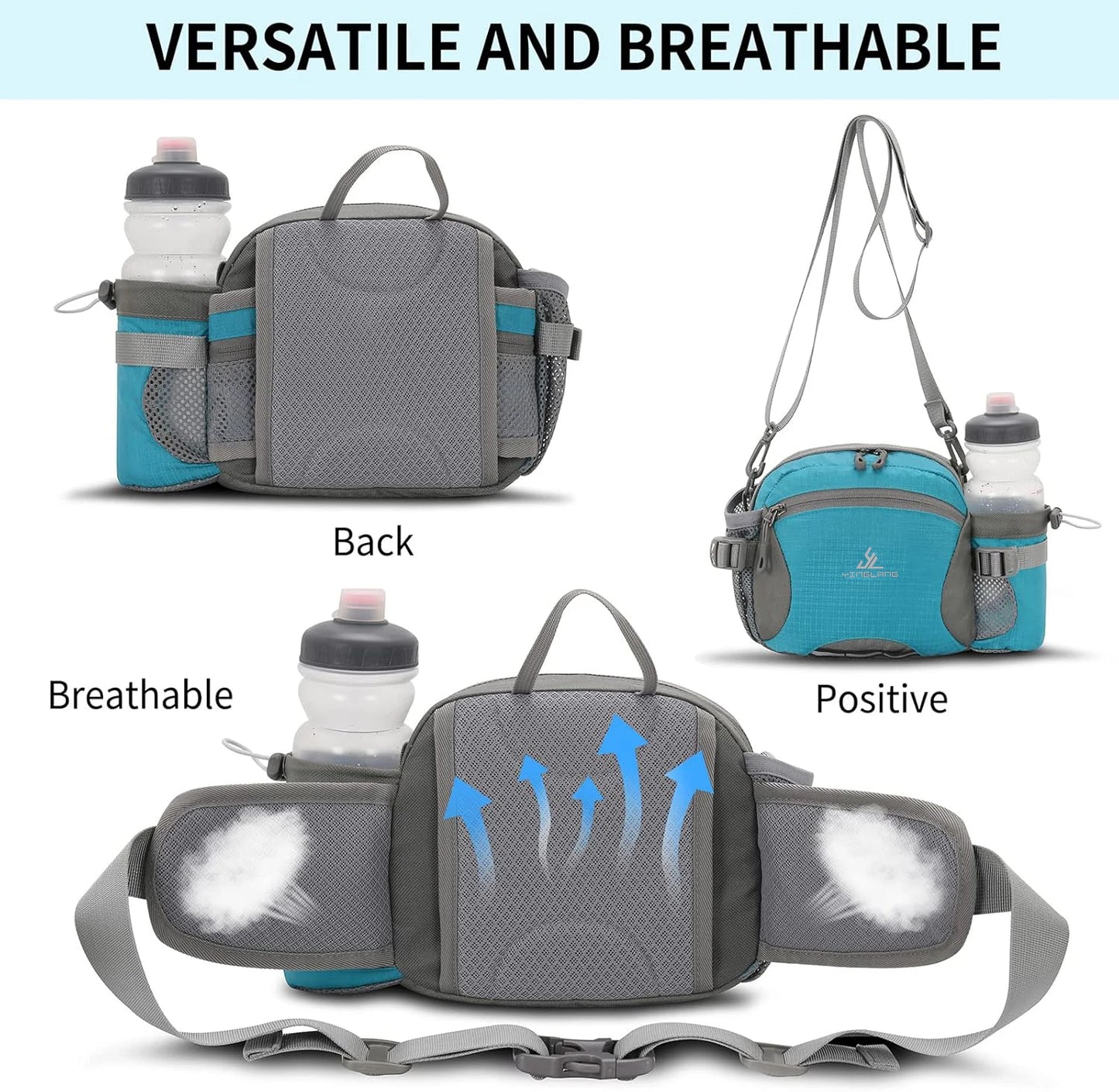 Nylon Waterproof Waist Bag with Bottle Holder Shoulder Crossbody Bag Outdoor Sports Hiking Running Cycling Bag for Man Women