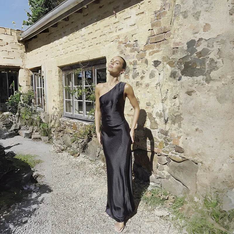 One-Shoulder Satin Dress for Summer Evenings & Weddings - P12 Hub Europe