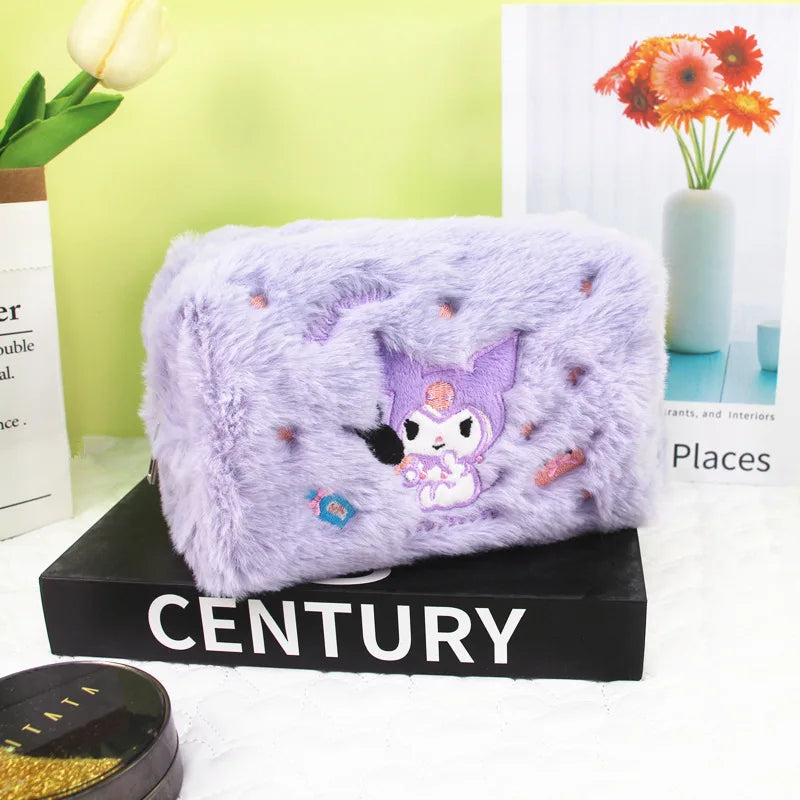 Sanrio Cosmetic Bag Plush Kuromi Makeup Bags Cinnamoroll Large Capacity Storage Pencil Case Cute Kids School Supply Kawaii Gift