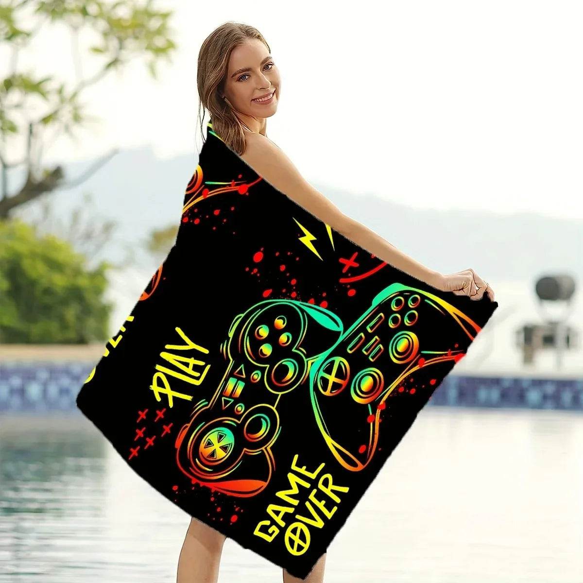Game Handle Large Beach Towel - Super Absorbent, Quick Dry, Modern Design for Beach and Pool, Easy Care - P12 Hub Europe