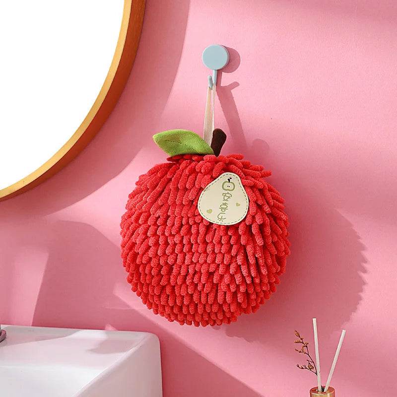 Cute Chenille Hand Towel Kitchen Bathroom Red Hand Ball with Hanging Loop Quick Drying Soft Absorbent Towel Home Tool - P12 Hub Europe