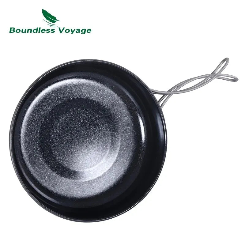 Boundless Voyage Titanium Non-stick Frying Pan with Ceramic Coating and Folding Handle Outdoor Camping Picnic Plate Dish