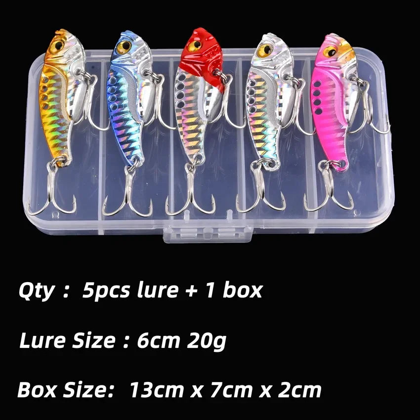 Aorace 5pcs/box Metal VIB 3/7/10/15/20g Fishing Lure Vibration Spoon Hard Baits Crankbait Wobbler Swimbait Cicada VIB Tackle