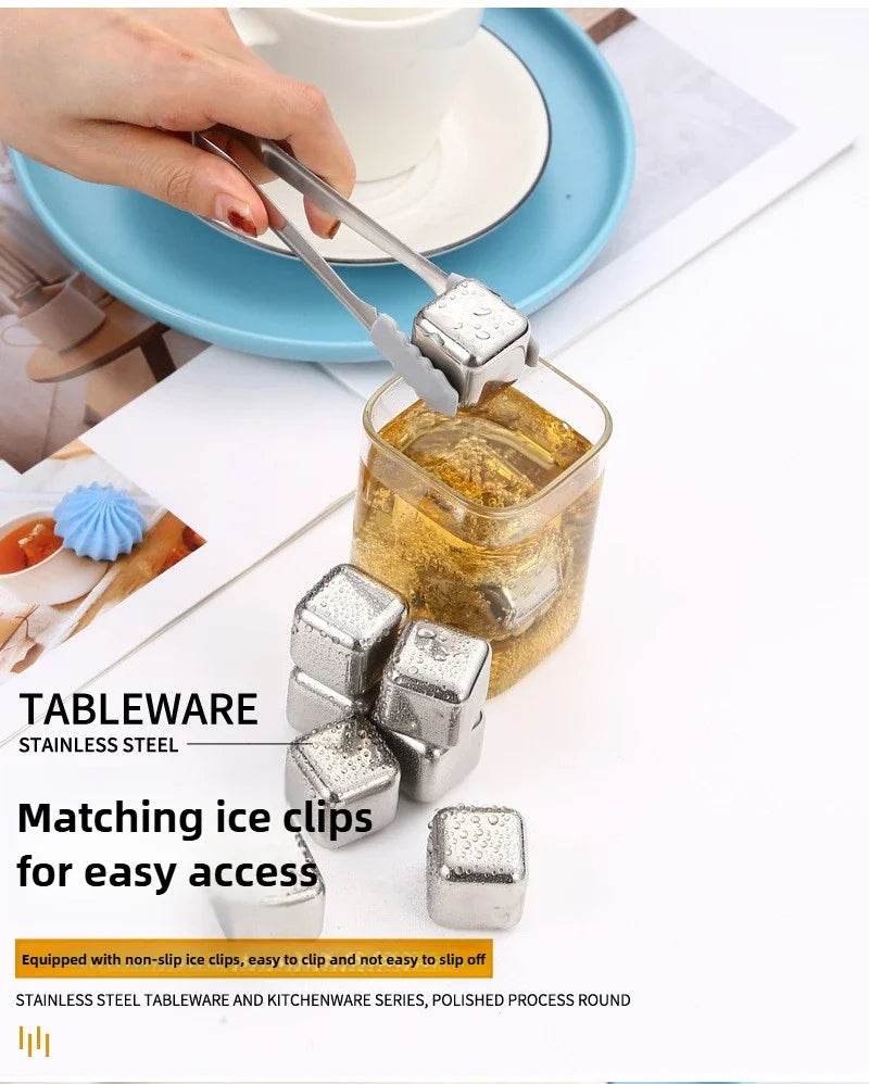 304 Food Stainless Steel Ice Cubes Set Reusable Chilling Stones for Whiskey Wine Cooling Cube Rock with Tongs Kitchen Bar Tools - P12 Hub Europe