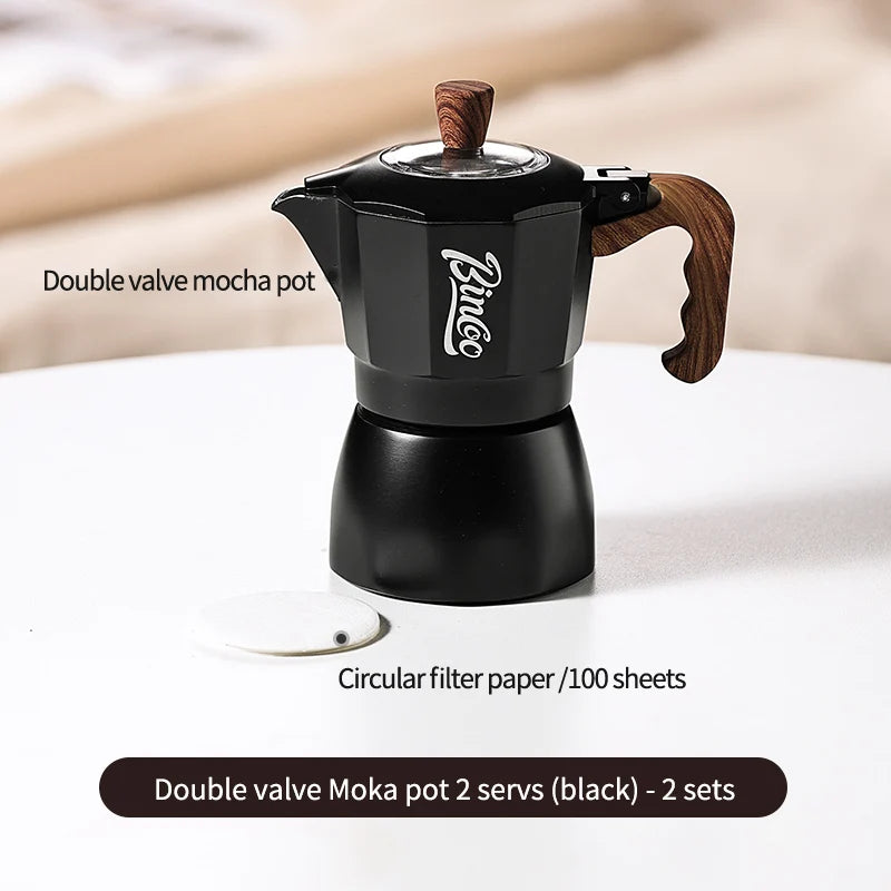 Bincoo Double valve Moka Pot Electric Stove Set Coffee Pot Household Italian Espresso Machine Mocha Pot Barista Accessories 220V