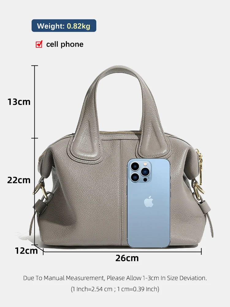 Zency 2 Straps Genuine Leather Top-handle Bag For Women Vintage Boston Bag Shoulder Handbag Crossbody Large Capacity Bolsas 2025