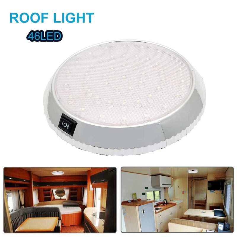 1x 12V 46 LED Caravan RV Round Ceiling Dome Lamp Car Roof Light Interior Light On Off Switch for Camper Van Motorhome Boat Lamp