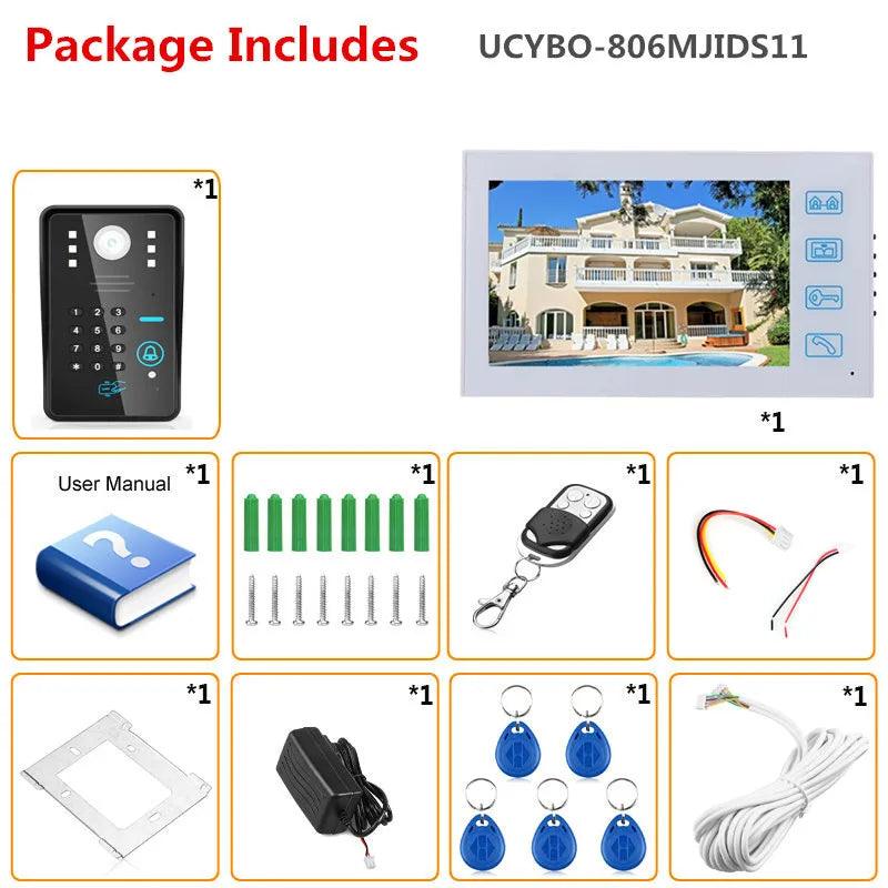 Video Intercom Kit 7"RFID, Password, Remote Unlock, Electric Lock - P12 Hub Europe