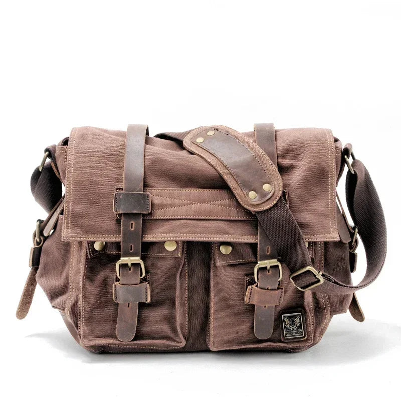 MUCHUAN Canvas Leather Men Messenger Bags Big Satchel Shoulder Bags Male Laptop Briefcase Travel Handbag