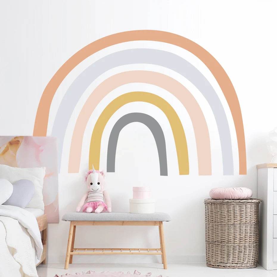 Boho Large Rainbow Beige Pink Watercolor Wall Sticker Vinyl DIY Removable Wall Decals Nursery Girls Room Playroom Home Decor - P12 Hub Europe