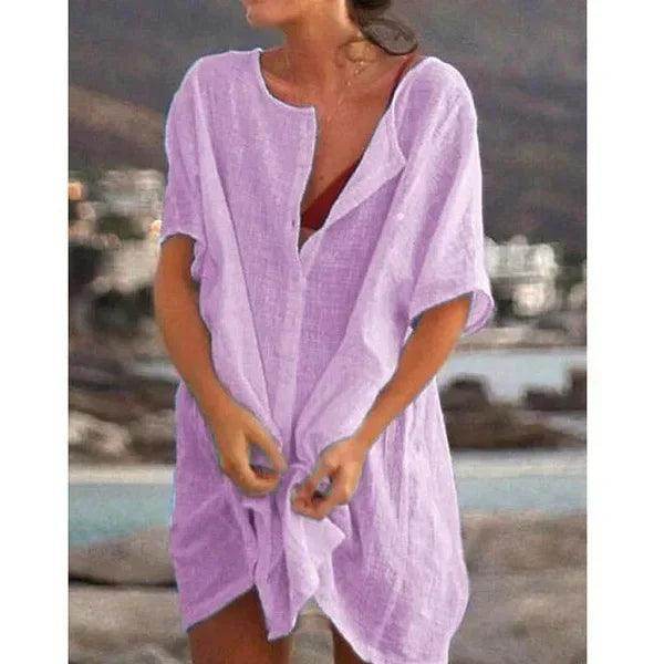 Cotton Linen Beach Dress Solid Casual Loose Tunic - P12 Hub Europe