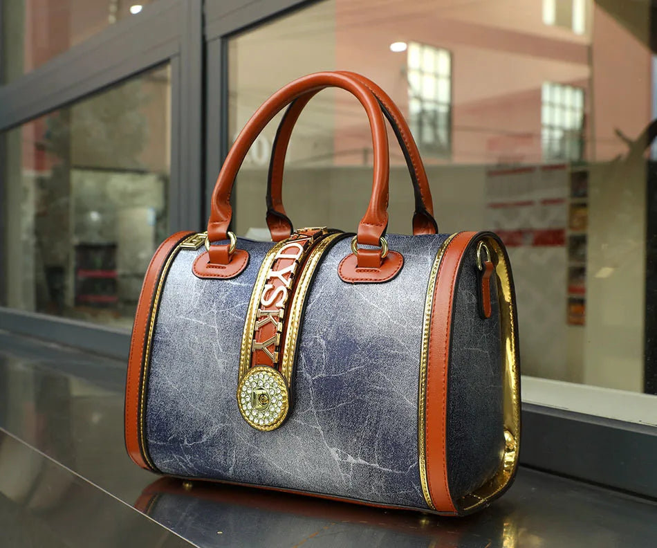 VM FASHION KISS NEW Rendering Boston Handbag Classic Style Crossbody Bag Elegant Women's Shoulder Bag Leather Satchel Purse
