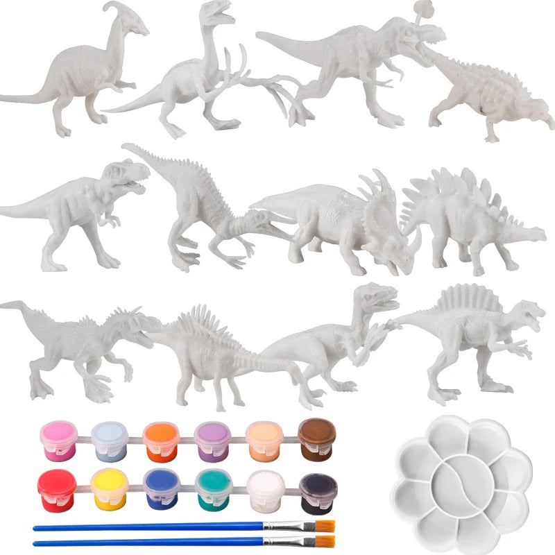 6pcs/8pcs, DIY Coloring Dinosaur Toys, Graffiti White Model Paintable Toy, Children's Creative Fill-in-the-Blank Puzzle Toy Gift