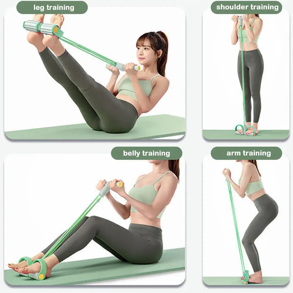 4 Tube Pedal Tensioner Portable Resistance Band Sit Up Fitness Equipment Yoga Stretching Tummy Trimmer Pull Rope Equipment