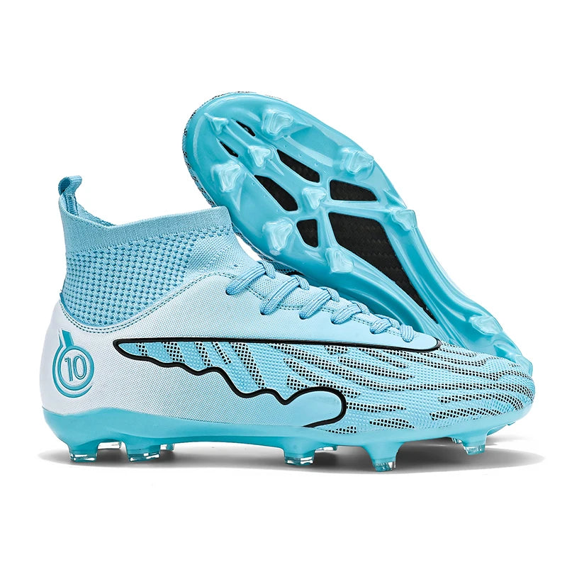 Mens Soccer Cleats Outdoor Lightweight High-Top Training Boots, Professional Athletic Long Spikes and TF Ground Football Shoes