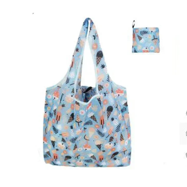 Fashion Printing Foldable Eco-Friendly Shopping Bag Tote Folding Pouch Handbags Reusable Large-capacity for Travel Grocery Bag