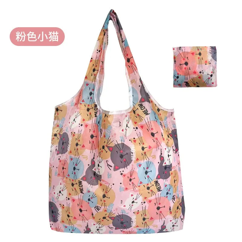 Fashion Printing Foldable Eco-Friendly Shopping Bag Tote Folding Pouch Handbags Reusable Large-capacity for Travel Grocery Bag