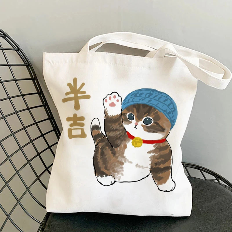 Kawaii Cats Cartoon Manga Tote Bag Beach Bag Shopper Bags Handbags Canvas Shoulder Bags Woman Shopping Bags High Capacity