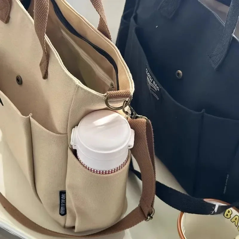 Canvas Ladies Bag Simple Student Large Capacity Horizontal Commuter Shoulder Slanting Portable Handbag