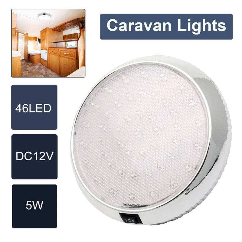 1x 12V 46 LED Caravan RV Round Ceiling Dome Lamp Car Roof Light Interior Light On Off Switch for Camper Van Motorhome Boat Lamp