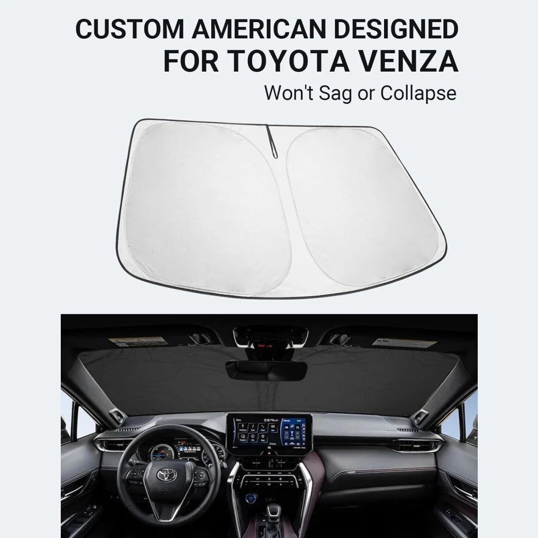 Upgraded Sunshade for 2021-2025 Toyota Venza Windshield UV Protection Fabric Metal Frame Full-Size Foldable Front Sun Shade