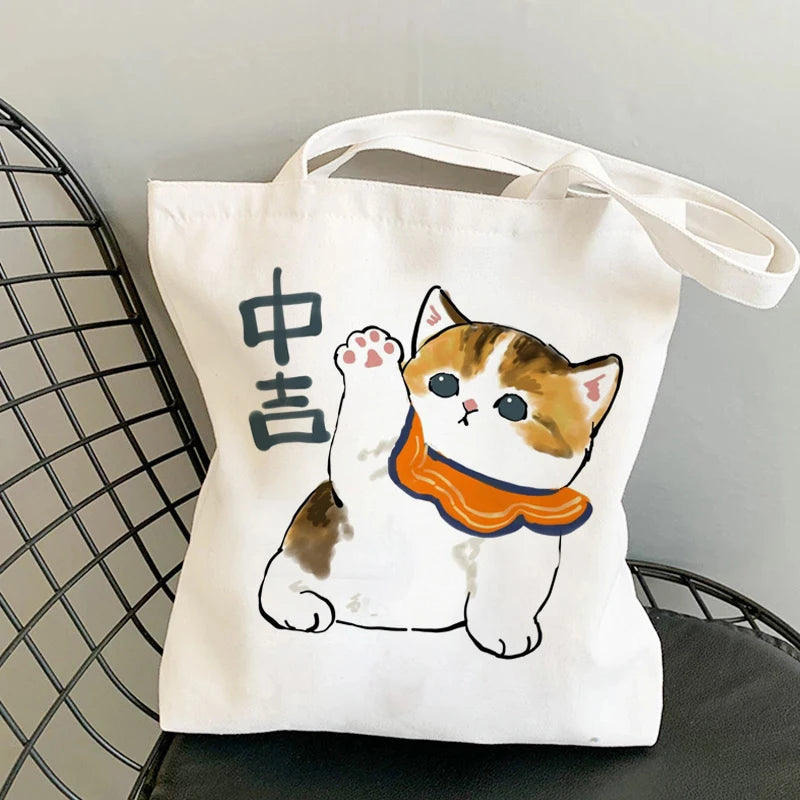 Kawaii Cats Cartoon Manga Tote Bag Beach Bag Shopper Bags Handbags Canvas Shoulder Bags Woman Shopping Bags High Capacity