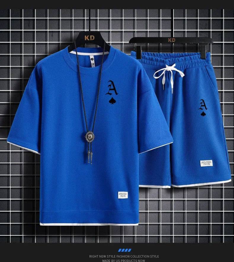 Men's casual and fashionable sportswear, summer outdoor short-sleeved T-shirts and sports shorts, and daily casual two-piece set