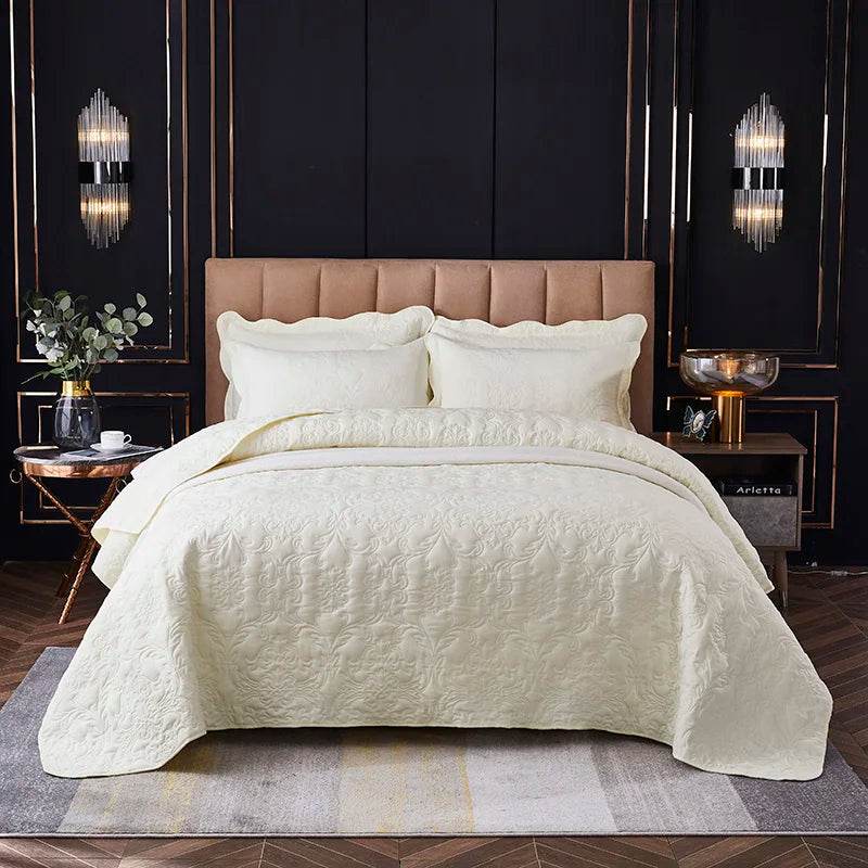 WOSTAR Quilted thicken flat bed sheet summer bedspread solid jacquard couple bed linens luxury double bed bedding king size - P12 Hub Europe