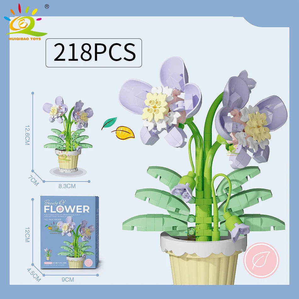HUIQIBAO MOC Eternal Bouquet Micro Building Blocks Flower Model DIY Home Desk Plant Decoration Assemble Brick Toy For Children