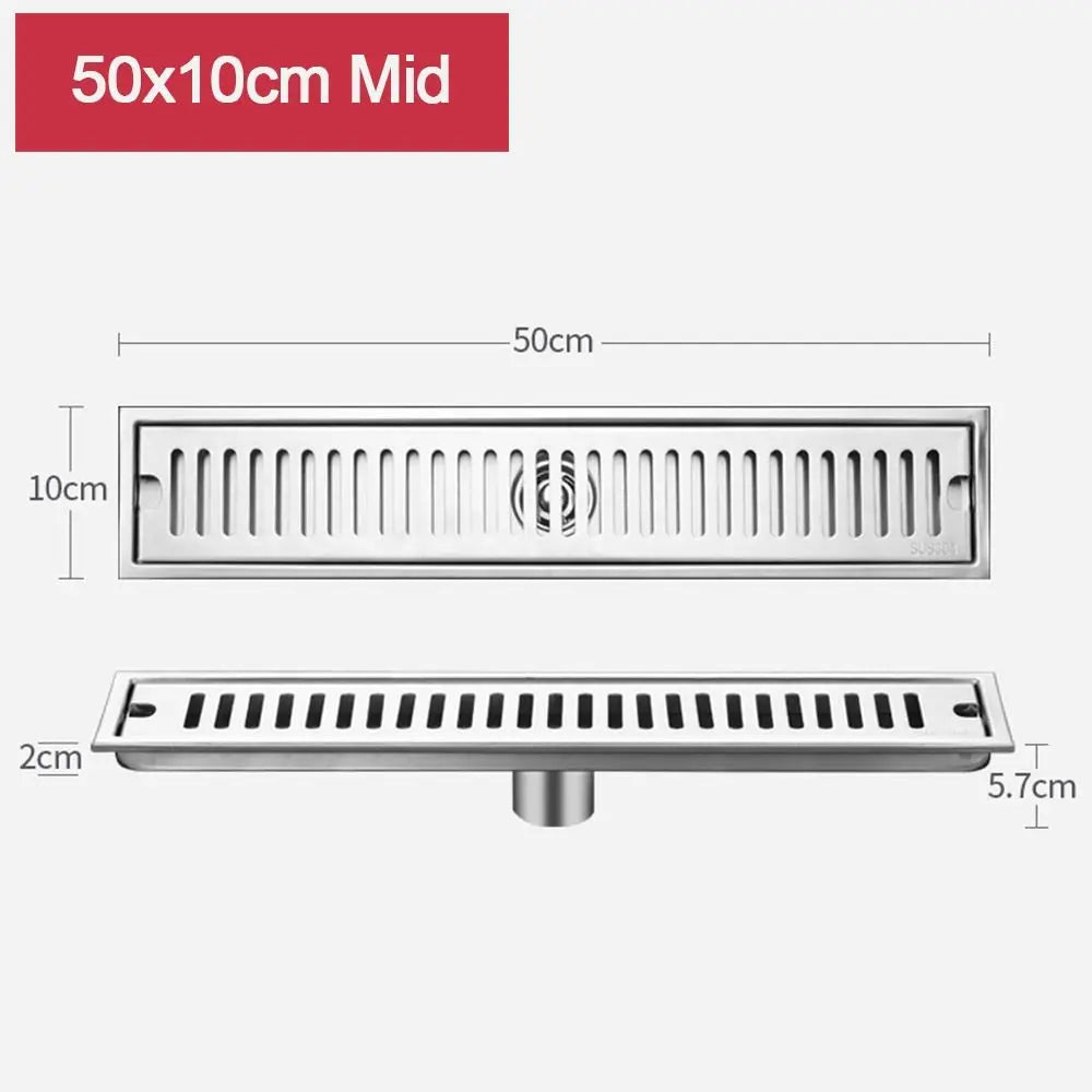 20/30/40/50cm Stainless Steel Shower Floor Drain Bathroom Rectangle Linear Floor Drainage Floor Drain with Strainer Cover