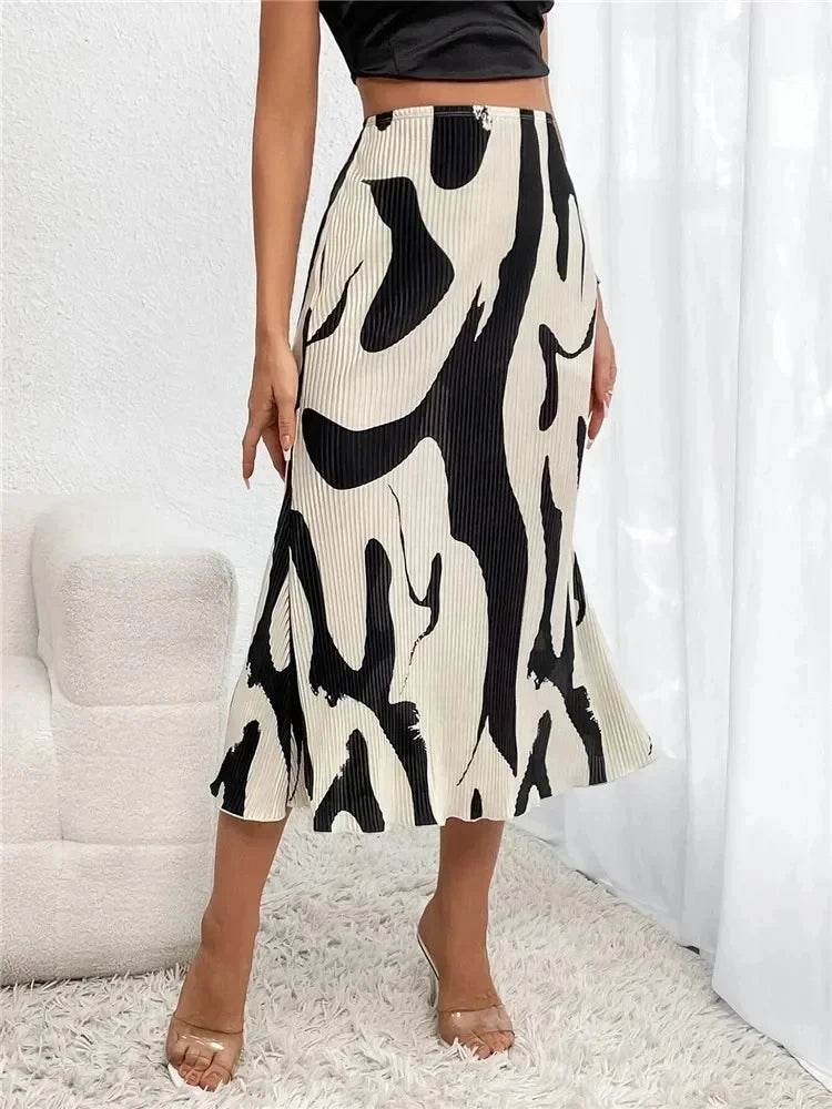 Autumn Pleated Graphic Midi Skirt - P12 Hub Europe