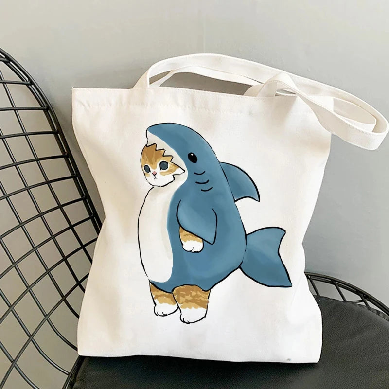 Kawaii Cats Cartoon Manga Tote Bag Beach Bag Shopper Bags Handbags Canvas Shoulder Bags Woman Shopping Bags High Capacity