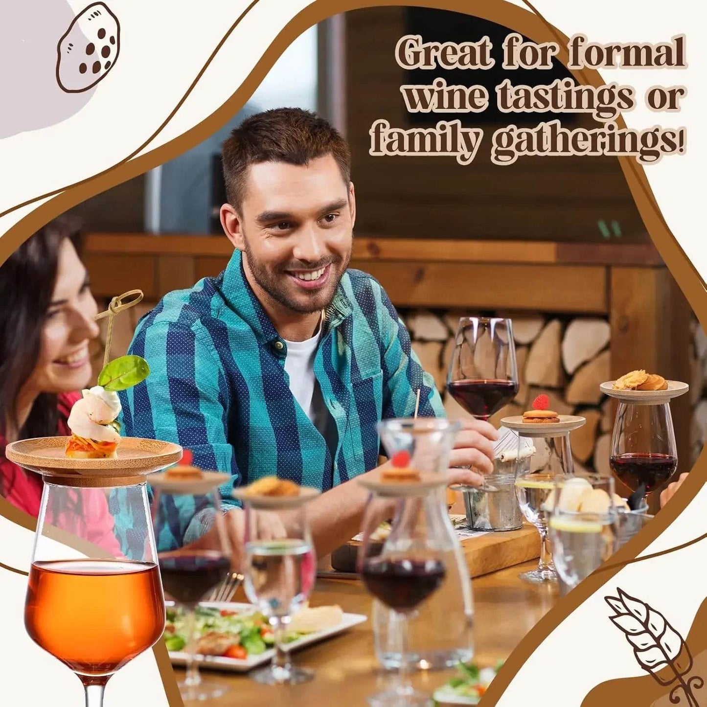 1-4Pcs Wine Glass Charcuterie Topper, Bamboo Wine Glass Covers for Appetizers Wine Glass Topper Coasters Plate for Bars Party - P12 Hub Europe