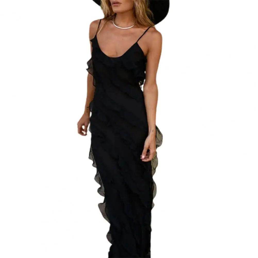 Elegant V Neck Maxi Dress Backless Split Hem Party Gown - P12 Hub Europe