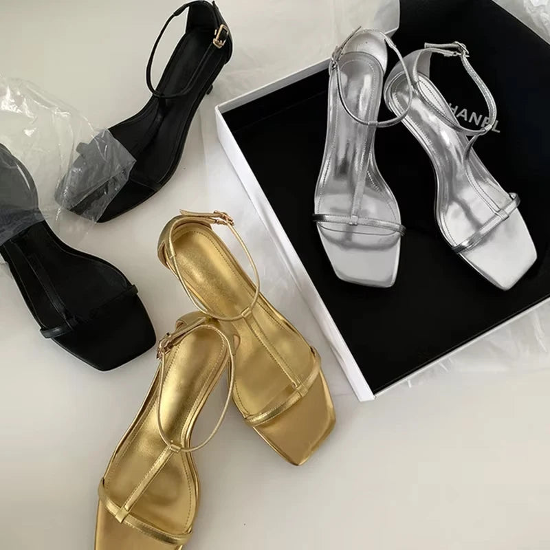 JOZHAMTA Size 34-43 Fashion Women Summer Sandals Shoes Mid Heel Cow Leather Sexy Simple Open Toe Party Shoes Pumps Wedding