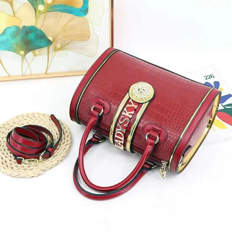 VM FASHION KISS NEW Rendering Boston Handbag Classic Style Crossbody Bag Elegant Women's Shoulder Bag Leather Satchel Purse