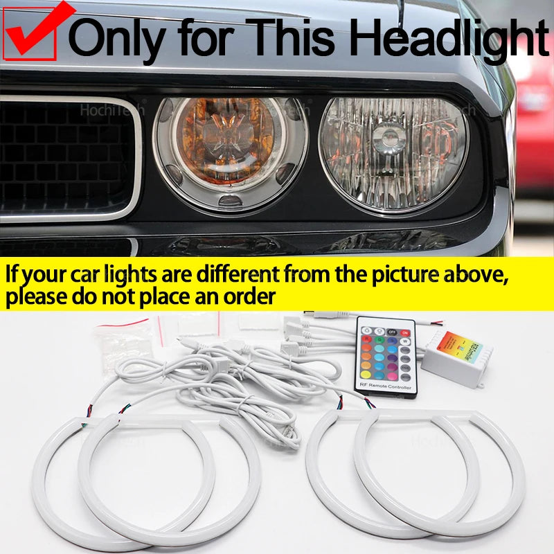 High Quality 16-Color Ultra Bright RGB Cotton LED Angel Eye Rings Daytime Light for Dodge challenger 2008-2014 Car Accessories