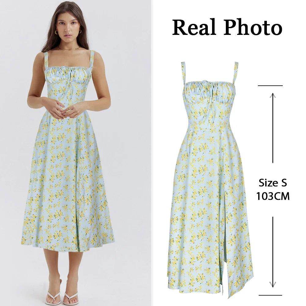 Sweet Floral Print Lace-Up Midi Dress Elegant Holiday - P12 Hub Europe