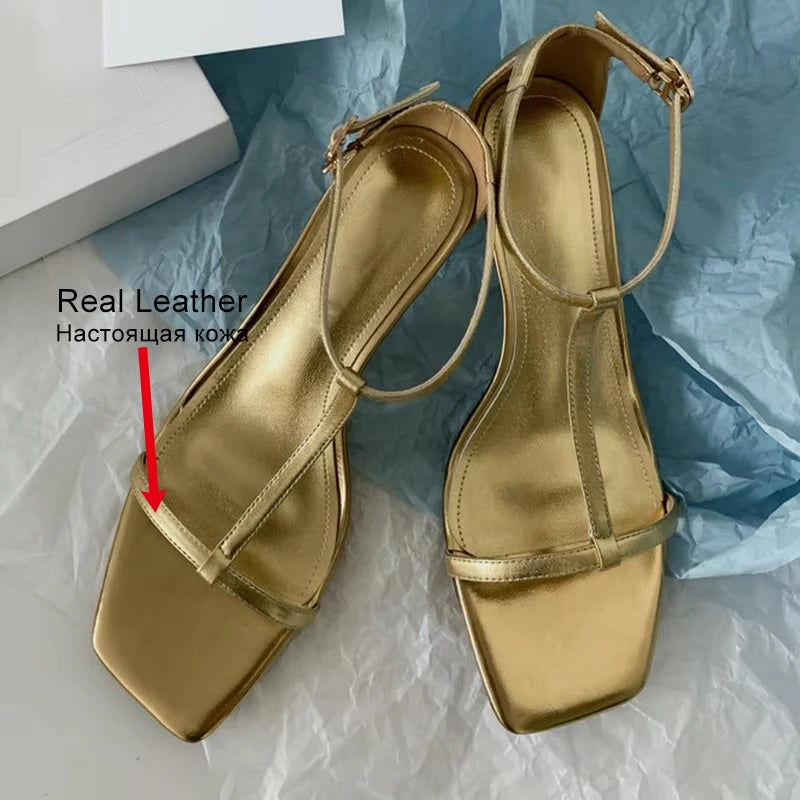 JOZHAMTA Size 34-43 Fashion Women Summer Sandals Shoes Mid Heel Cow Leather Sexy Simple Open Toe Party Shoes Pumps Wedding
