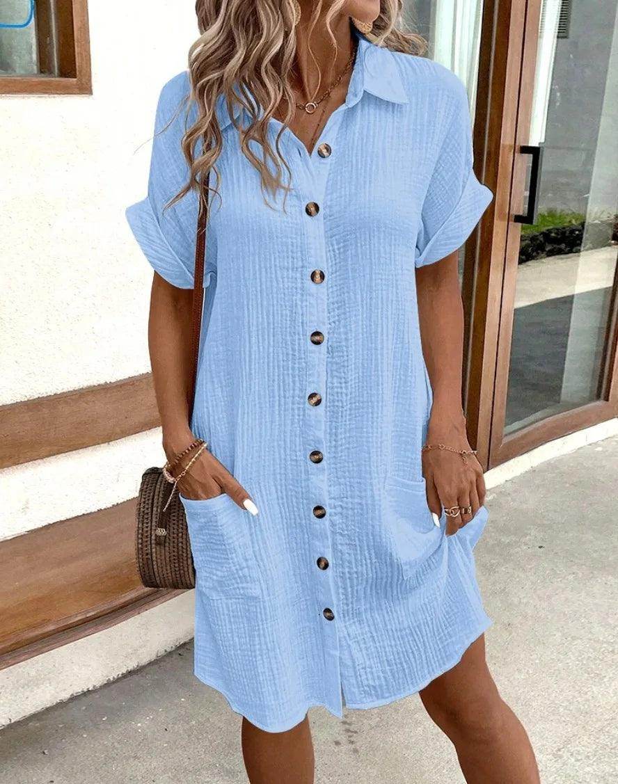 Minimalist Yellow V-Neck Button Dress Chic Spring/Summer - P12 Hub Europe